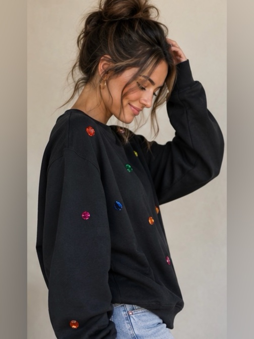 XO Rose Black Jeweled Sweatshirt NWT - Picture 2 of 8
